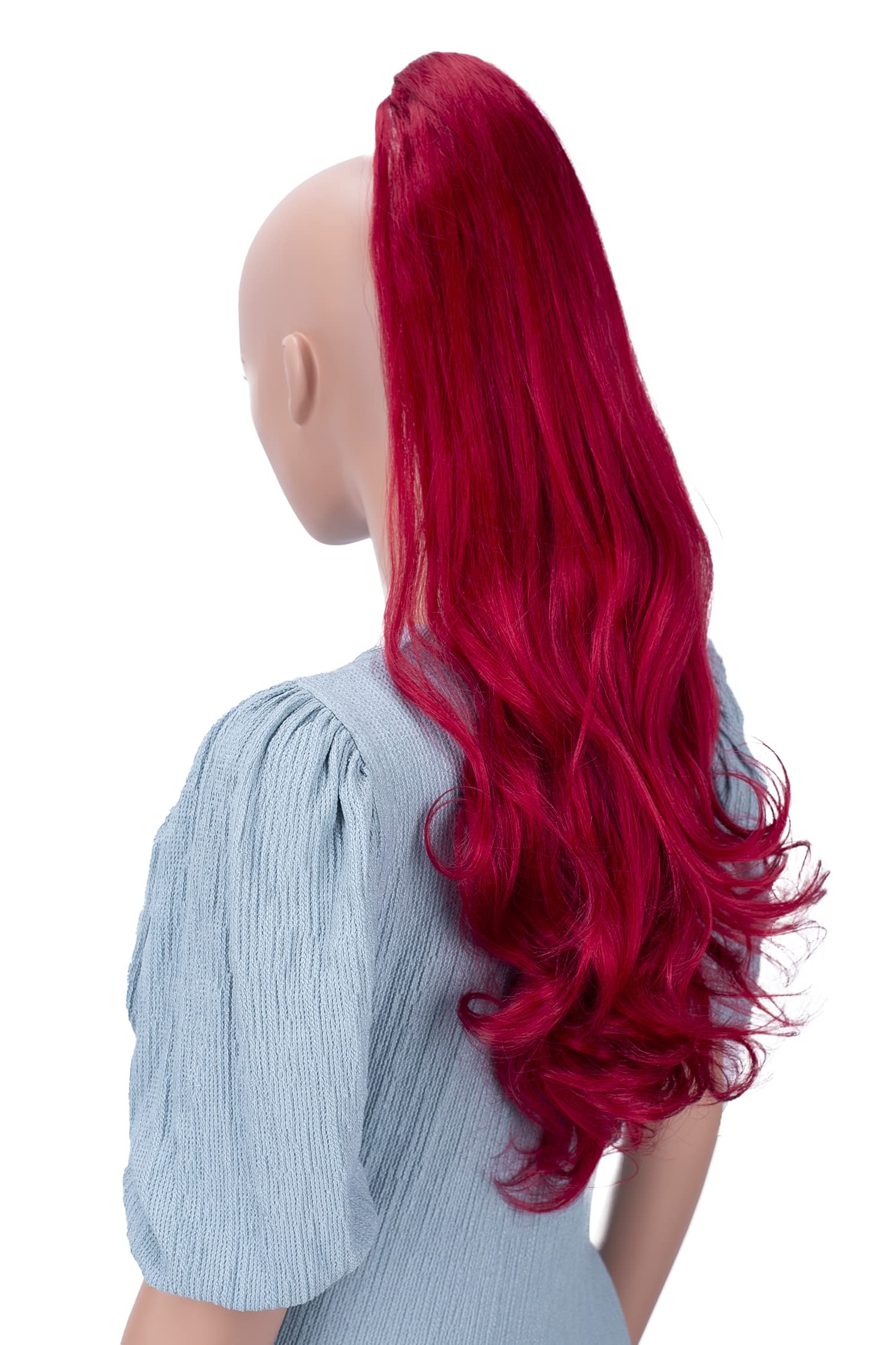 CAISHA 24" Long Hair Clip On Ponytail Extension Heat-Resistant Synthetic Hairpiece Slightly Wavy Red H514