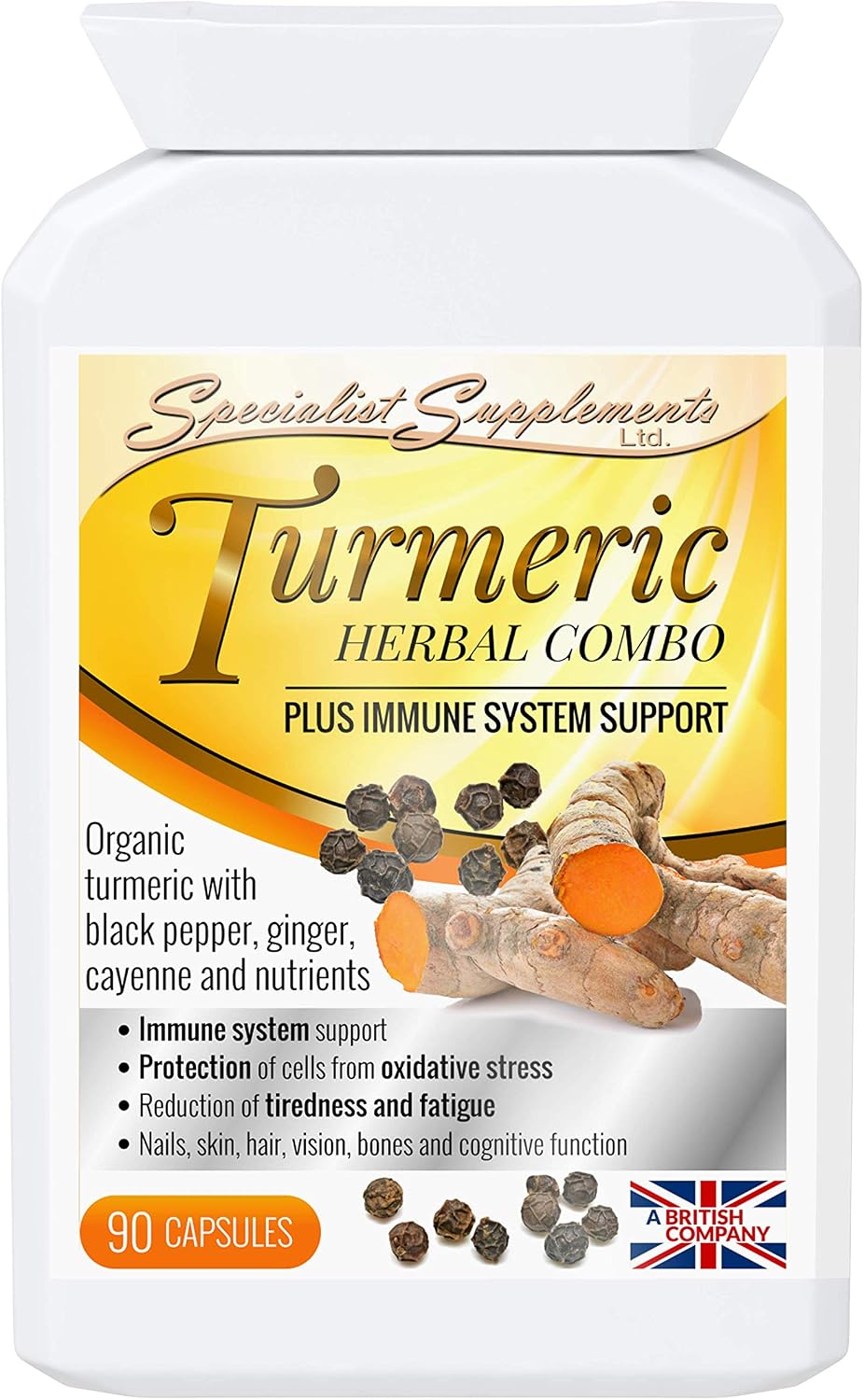 Specialist Supplements Turmeric Herbal Combo Plus Immune System Support 90 Capsules, Orange, 90 count (Pack of 1)