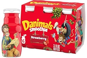 Danimals Smoothie Strawberry Dairy Drink Multi-Pack, Creamy and Delicious Low Fat Snacks for Kids, 6 Ct, 3.1 oz Smoothie Bottles​​