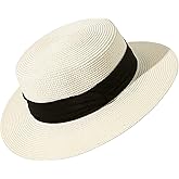 Lanzom Sun Hats for Women Wide Brim Straw Boater Hat Foldable Packable Beach Hat for Summer Fit Size 6 8/7-7 1/4