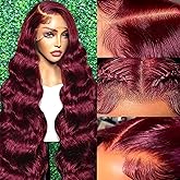A8 Burgundy Wig Human Hair 99j 13x6 HD Lace Front Wigs Human Hair Pre Plucked 30 Inch Body Wave Red human hair Wig 10A 200 Density Glueless Frontal Wigs with Baby hair for Women