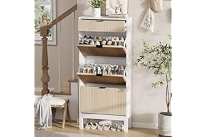 IDEALHOUSE Shoe Storage Cabinet with 3 Flip Drawers, Narrow Slim Shoe Organizer with Metal Legs, Freestanding Entryway Shoe R