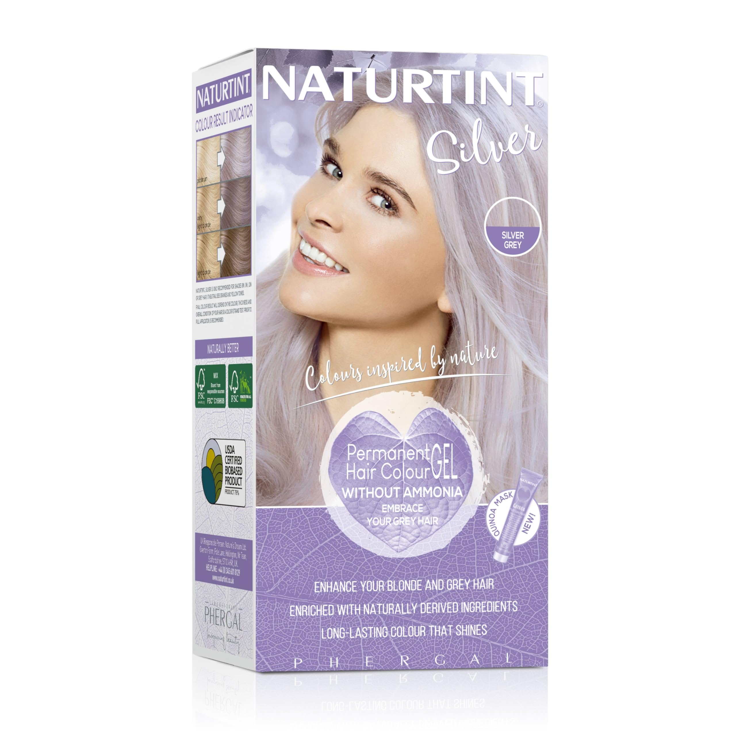 Naturtint Permanent Hair Colour Gel Silver Grey, Plant Enriched, Biobased, Ammonia Free, Long Lasting Grey Coverage and Radiant Colour, Nourishment and Protection — image 1
