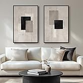 Large Framed Neutral Abstract Wall Art for Living Room, Set of 2 Black and Beige Modern Canvas Prints Paintings Artwork for Walls, Minimalist Block Lines Pictures for Hallway Office Wall Decor 24x36 In