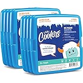 Cool Coolers By Fit & Fresh 8 Pack Slim Ice Packs, Quick Freeze Space Saving Reusable Ice Packs for Lunch Boxes or Coolers, Clear Blue Kids Ice, 8 Pack