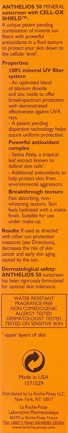 La Roche-Posay Anthelios Mineral Ultra-Light Fluid Broad Spectrum SPF 50, Face Sunscreen with Zinc Oxide and Titanium Dioxide, Oil-Free , 1.7 Fl. Oz: Premium Beauty