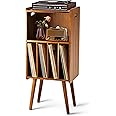 Wooden LP Record Player Stand, 3-Tier Turntable Stand Cabinet Holds up to 100 Albums, Metal Record Storage Holder and Organizer Table, Mid-Century Modern Record Player Holder for Living Room & Bedroom