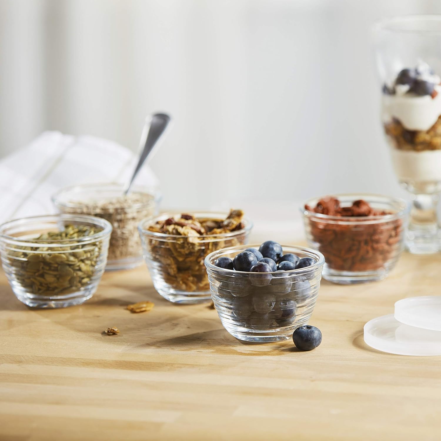 Libbey Small Glass Bowls with Lids, 6.25 ounce, Set of 8, Clear, 3.45-inch -: Kitchen & Dining
