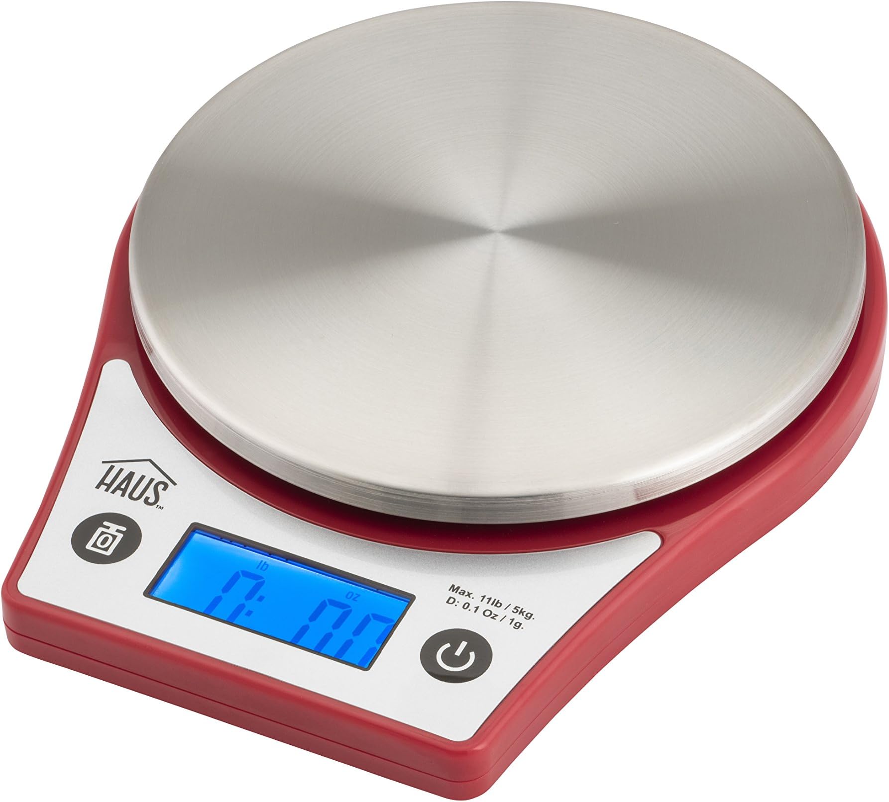 Haus Digital Kitchen Food Scale Multifunction Stainless Steel Tray, 11 Lb (5Kg), Red