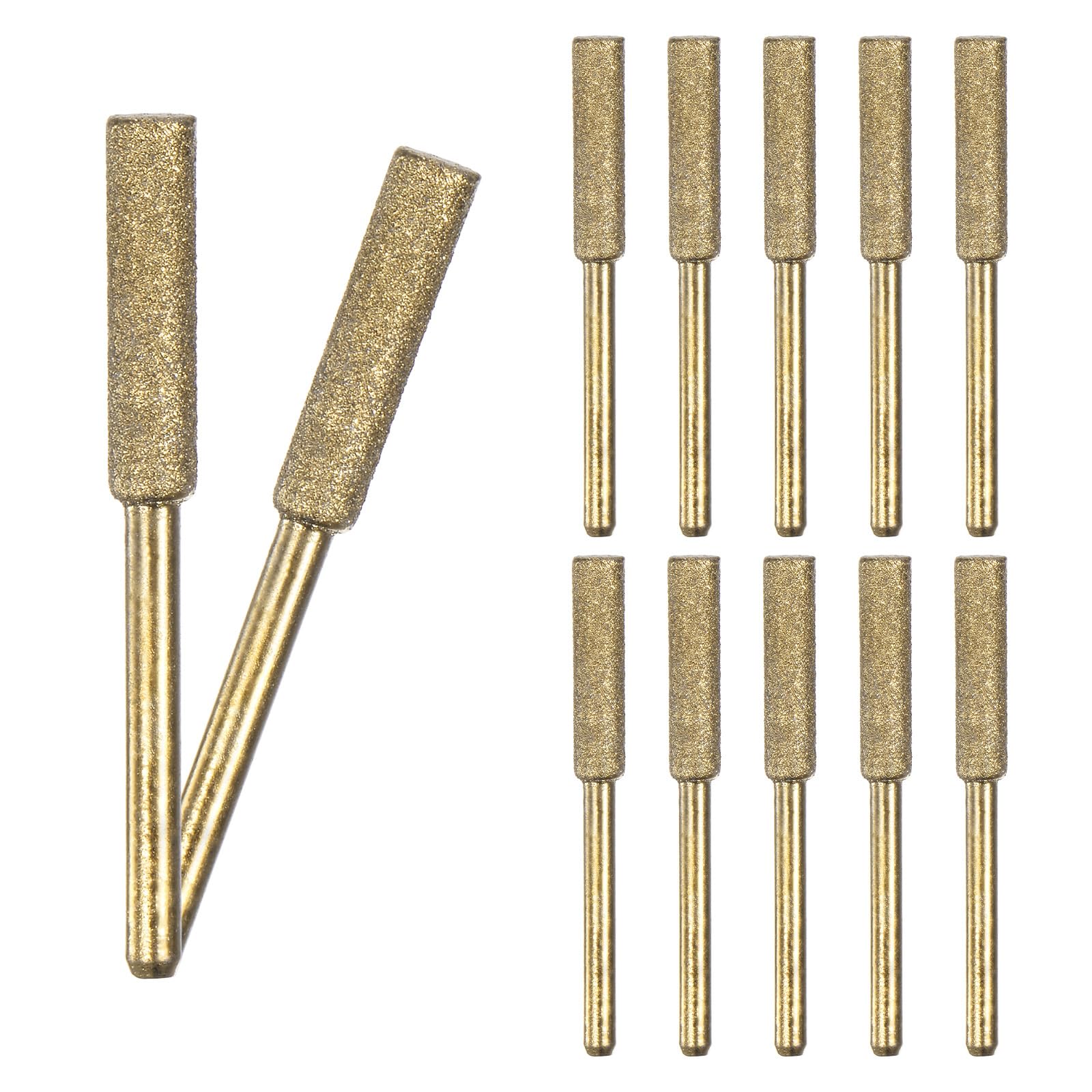 M METERXITY 12-Pack 3/16 Inch Titanium Plated Diamond Chainsaw Sharpener, High Hardness Grinding Stone Chainsaw Sharpening Kit for Electric Chainsaw Sharpener/Stone Carvings [3mm Gold]