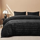 JELLYMONI Plush Duvet Cover Set - Queen Size Black Striped Fuzzy Comforter Cover 3pcs Bedding Set Luxury Ultra Soft Faux Fur Duvet Cover & 2 Pillowcases (NO Comforter)