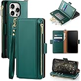 Antsturdy Compatible with iPhone 16 Pro Wallet Case,RFID Blocking PU Leather Phone Case Women Men Kickstand Flip Cover Wrist Strap Zipper Credit Card Holder Slots for Apple 16 Pro 6.3",Indigo Blue