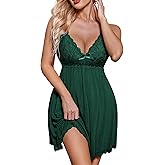 Avidlove Women Nightgown Sexy Sleepwear Lace Chemise V-neck Modal Babydoll Lounge Dress