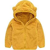 AIWUHE Toddler Boys Girls Hooded Jacket Fleece Hoodie Winter Warm Solid Color Teddy Coat Zip-up Bear Ear Sweater Fall Clothes