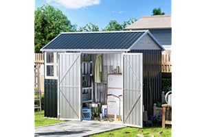 MistMo 8X6FT Outdoor Steel Storage Shed with Lockable Doors, One Window,Ideal for Garden, Backyard, Patio Storage