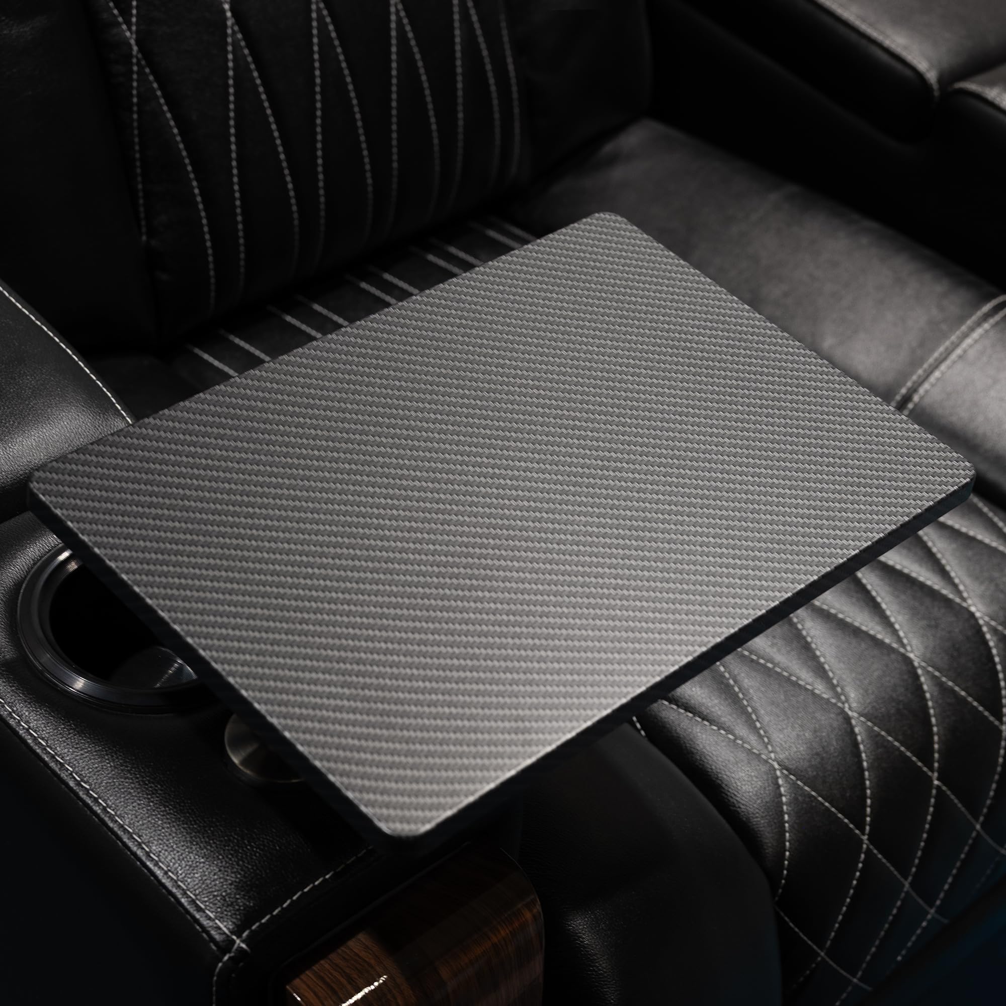 Photo 1 of Swivel Carbon Fiber Tray Table for Valencia Home Theater Chairs – Slim, Durable Side Table for Snacks & Devices (New Edition)