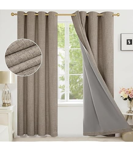 NICETOWN Cortinas 100% Opacas De Lino Crema De 120 Pulgadas