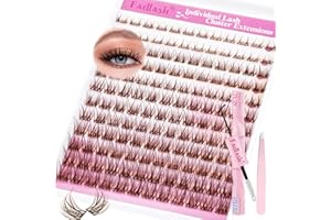 FADLASH Lash Extension Kit Fluffy Brown Clusters Eyelash 0.07 D Curl Wispy DIY Eyelashes Cluster Kit with Lash Bond and Seal 