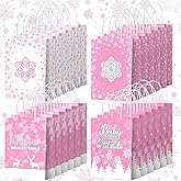 Ferraycle 24 Pcs Winter Snowflake Gift Bags Snowflake Wonderland Paper Treat Bags Goodie with Handle for Winter Party Favor Christmas Birthday Holiday Wonderland Decorations(Pink)