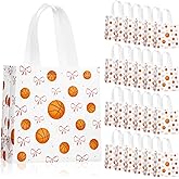 Sweetude 24 Pcs Basketball Gift Bags Bulk with Handle Pink Bow Tote Non Woven Sport Party Favor Gift Bag 7.9 x 7.9 Inch Party Favor Treat Candy Bag Supply for Birthday Team Snack (Basketball Classic)