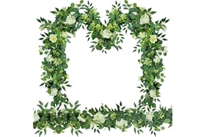 5.9 Ft Artificial Eucalyptus Willow Leaves Garland with Flowers Artificial Greenery White-Flowered Vines Fake Eucalyptus Flow