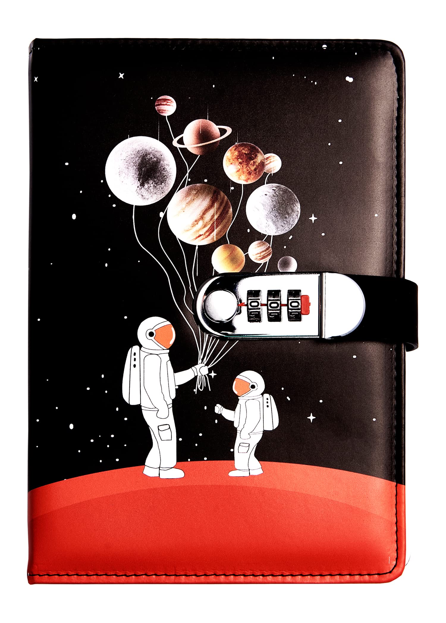 NectaRoy A5 Lockable Diary, PU Leather Password Notebook(Universe Planet Astronaute), Secret Travel Journal with Lock for Office School Supplies Student Stationery Birthday Gift, 210x145mm