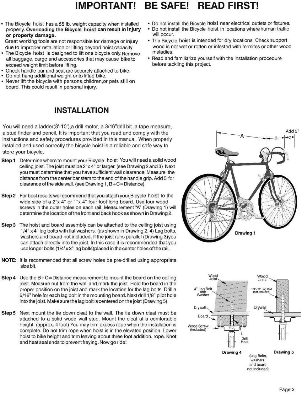 ceiling mount bike hoist set