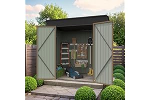 Devoko 6 x 8 FT Outdoor Storage Shed, Metal Garden Tool Sheds & Outdoor Storage House with Sloped Roof for Patio Lawn Backyard (Brown)