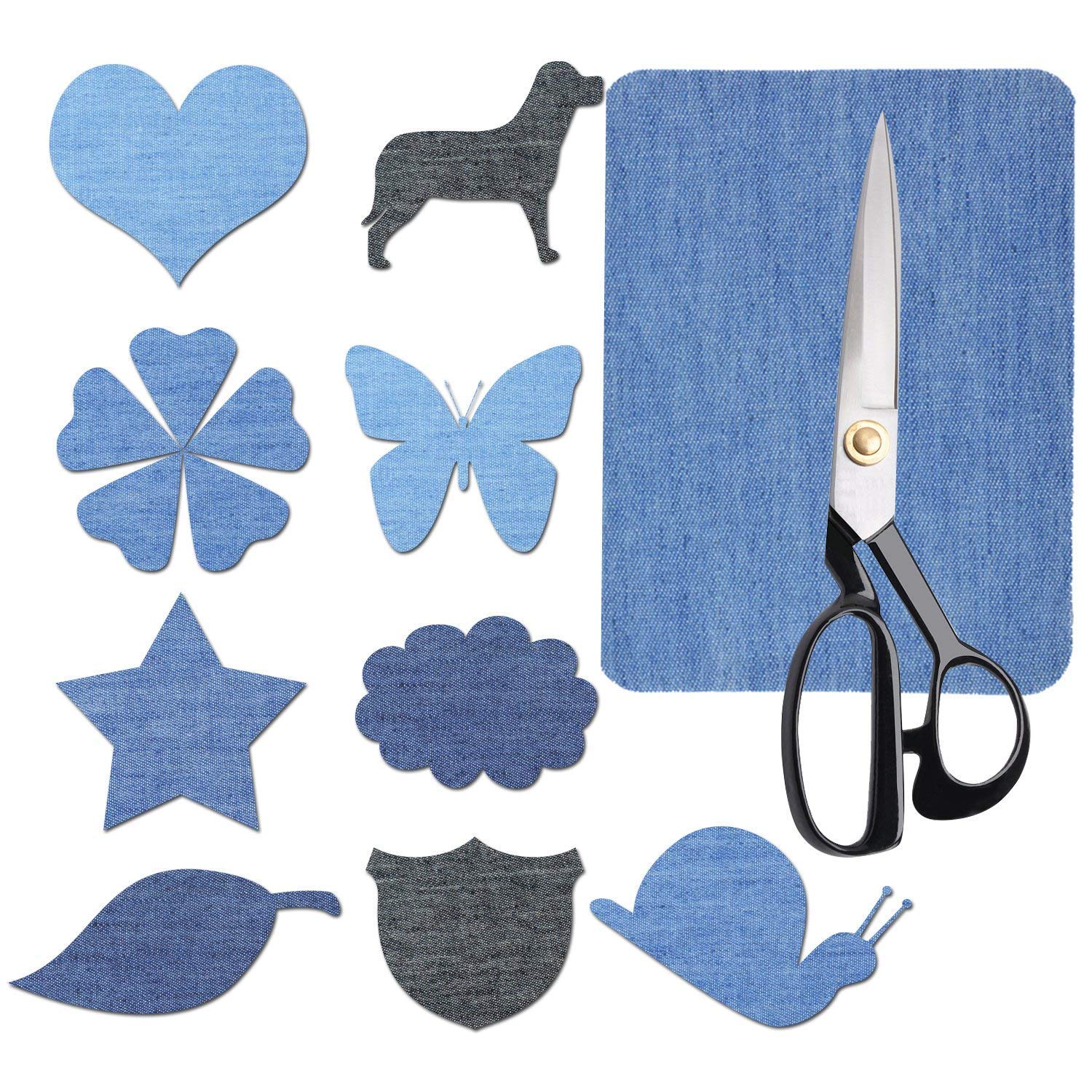 Isense [20 Pack] Iron/Sew on Denim Jeans Patches Assorted DIY Sew on Elbow Knee Backpacks Patches Light Blue Black Easy Stitch on