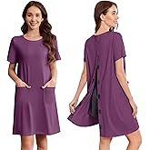 Deyeek Open Back Hospital Gowns for Women Tear Away Short Sleeve Post Surgery Soft Nightgowns for Elderly Women With Pocket