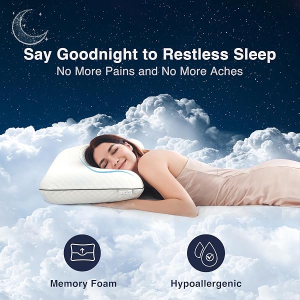 CASUAL LIVING MEMORY FOAM PILLOW QUEEN SIZE BED PILLOW INSERT WITH HYPOALLERGENIC REMOVABLE MACHINE WASHABLE COVER FOR BACK STOMACH AND SIDE SLEEPERS, QUEEN 16-INCH X 29-INCH, WHITE