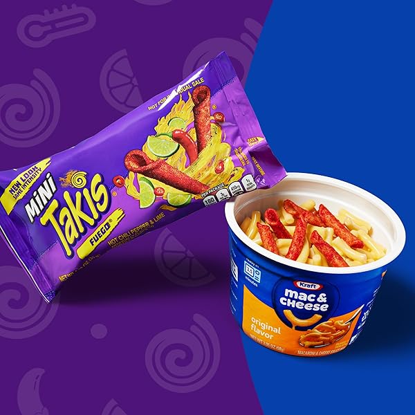 TAKIS MINI 25 PC / 1.23 OZ BITE SIZE VARIETY PACK, ASSORTED FLAVORED MIXED ROLLED TORTILLA CHIPS – (15) FUEGO, (10) BLUE HEAT