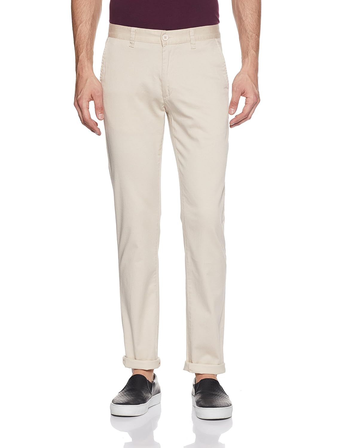 peter england men's slim fit cotton casual trousers