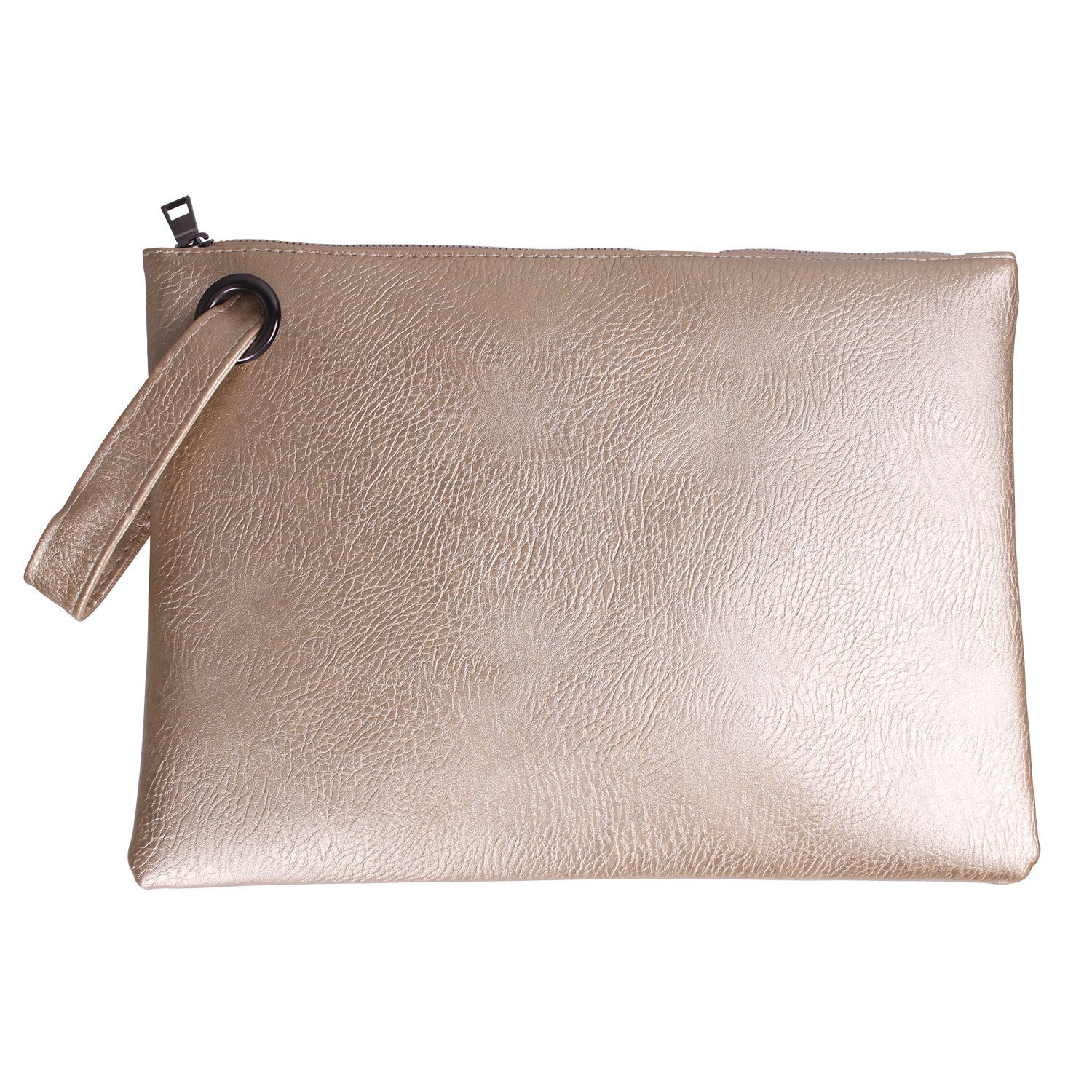 ZOONAI Oversized Clutch Bag Purse, Womens Large leather Evening Wristlet Handbag (Golden)(Size: One Size)
