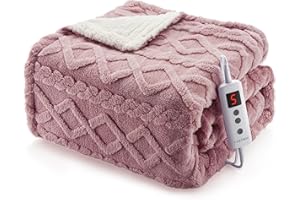 CAROMIO Heated Throw Blanket - Thick Tufted Sherpa Electric Blanket Throw with 10 Heating Levels and 10 Time Settings, ETL Certified Machine Washable Fast Heating Blanket Throw 50"×60", Dusty Pink