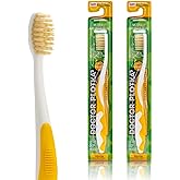 MOUTHWATCHERS Soft Flossing Toothbrush, Kids and Teens, Pack of 2, Yellow | Soft Floss-Tip Bristles for Kids Sensitive Teeth and Gums, Gentle Manual Brush, BPA Free, Dr Plotka Design