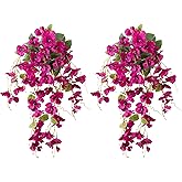 Fake Hibiscus Artificial Hanging Flowers Plants for Outdoors Spring Decoration, 2pcs Silk Hibiscus Vines Realistic UV Resistant Faux Flowers for Outside Planter Porch Patio Yard Wedding Party, Fuchsia