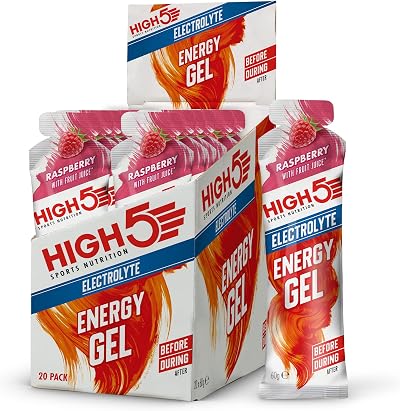 HIGH5 Energy Gel Electrolytes Raspberry 20 x 60g – Carbs 23g, No Caffeine