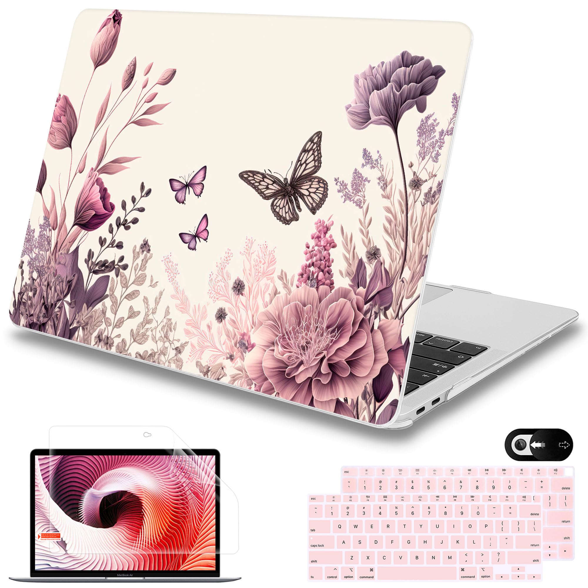 Photo 1 of Mektron Case for MacBook Air 13 inch M1 A2337 A2179 A1932,Hard Cover 2018-2021 Air 13-inch with Touch bar, Exclusively Designed Protective Shell with Screen Protector, Butterfly Flower C074
