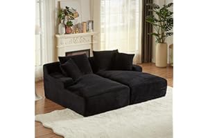 GUANGHONG 79" Double Chaise Lounge Chair Indoor, Oversized Upholstered Sleeper Cloud Couch, Deep Seat Luxury Sofa Bed, Sectional Sofa Chaise Loveseat, Corduroy Reading Chair for Living Room,Black