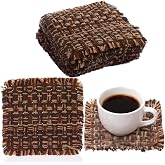 Set of 10 Fabric Drink Coasters, Handcrafted Cotton Woven Coasters for Table, Coastal Farmhouse Table Decor for Coffee Tea Cocktails, Absorbent Soft Desk Coasters for Kitchen Office, Housewarming Gift