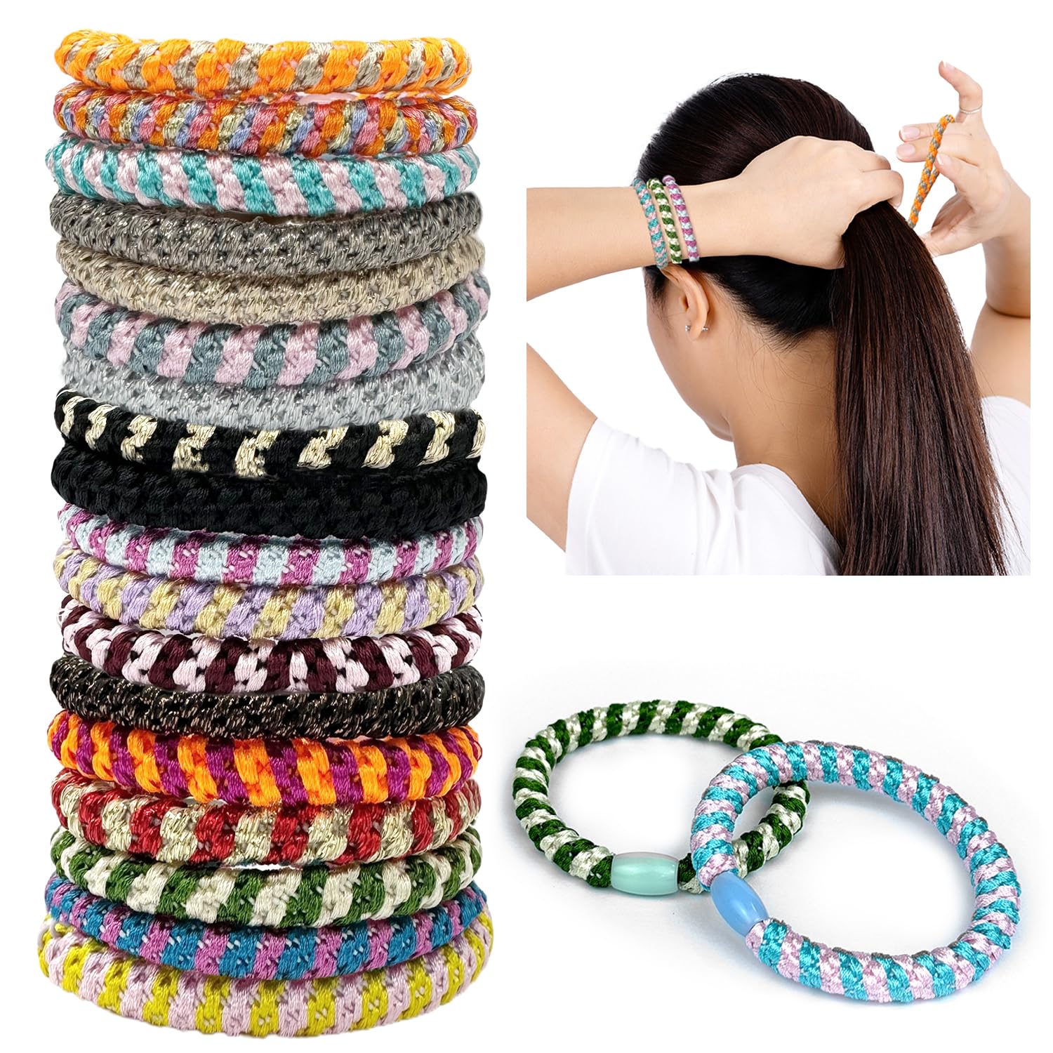 18Pcs Hair Bobbles Hair Bands Hair Ties Mixed Color Hair Baubles For Women Girls Ponytail Holders For Thick Hair Elastics Ties No Damage