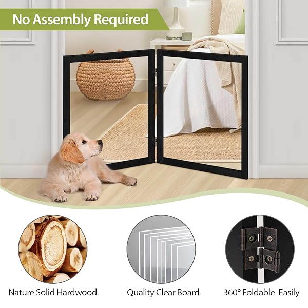 LZRS CLEAR DOG GATE FOR INDOOR USE – TRANSPARENT PET FENCE WITH SOLID HARDWOOD AND PLASTIC BOARD, STYLISH & DURABLE FREESTANDING PET GATE FOR DOORWAYS, STAIRS AND HALLWAYS-2 PANEL BLACK