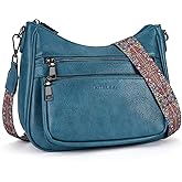 KITEVIUN Crossbody Bags for Women Leather Purse Trendy Multi Pocket Shoulder Handbags with Adjustable Guitar Strap