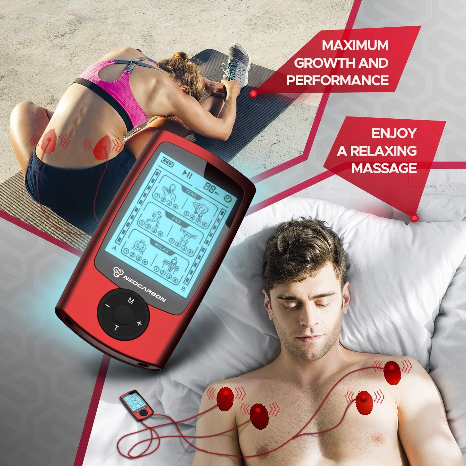 Dual Channel TENS EMS and Relax Muscle Stimulator, Electronic Pulse Massager Unit, 14 Electrode Pads, Travel Case: Health & Personal Care