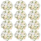 Tigeen Artificial Flowers Artificial Peonies Silk Flowers Faux Peony Fake Peony Silk Hydrangea Bouquet for Wedding Table Centerpiece Floral Vase Decor(Champagne White,12 Bundles)