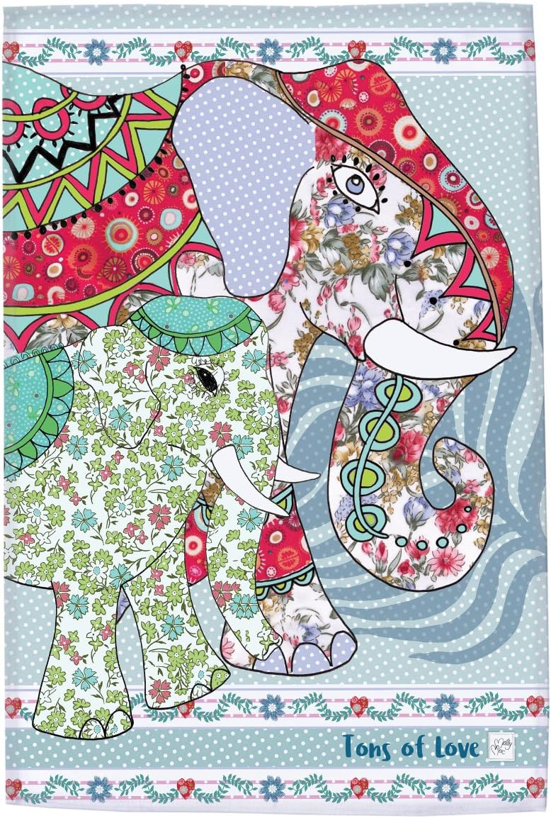 MollyMac ELEPHANT TEA TOWEL Pretty Kitchen Home Decor | Cute Dish Cloth with Hanging Loop | Made in UK | Tons of Love
