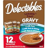 Delectables Lickable Treat Gravy Seafood Variety Wet Cat Treat &amp; Food Topper, Food Topper, Hydrating, Grain-Free, No Fillers, No by-Products, No Added Preservatives, 1.4-oz Pouch, 12 Count