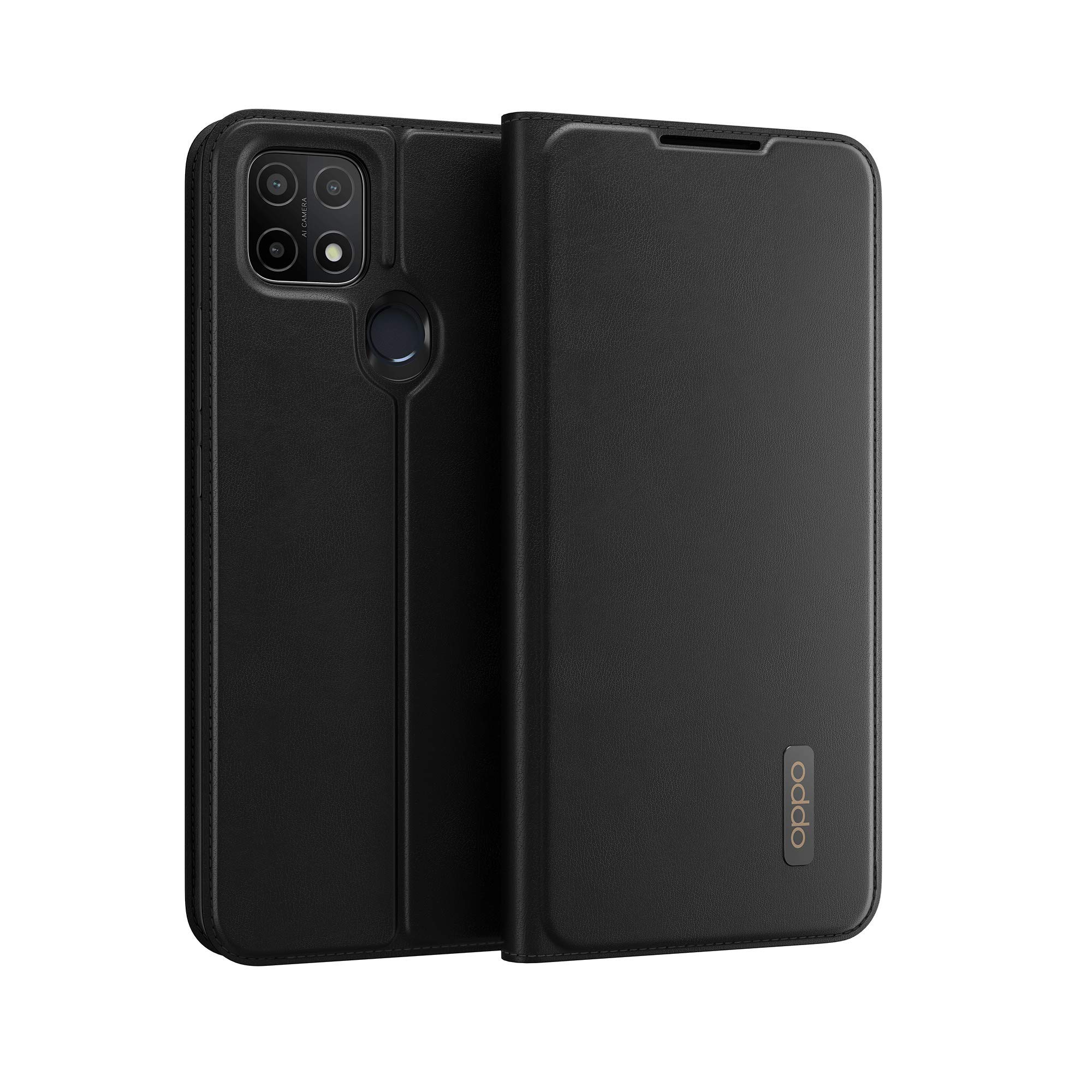 OPPO A15 Wallet Case Flip PU leather and TPU Protective cover with Bracket Function double Card slot Shockproof case - Black
