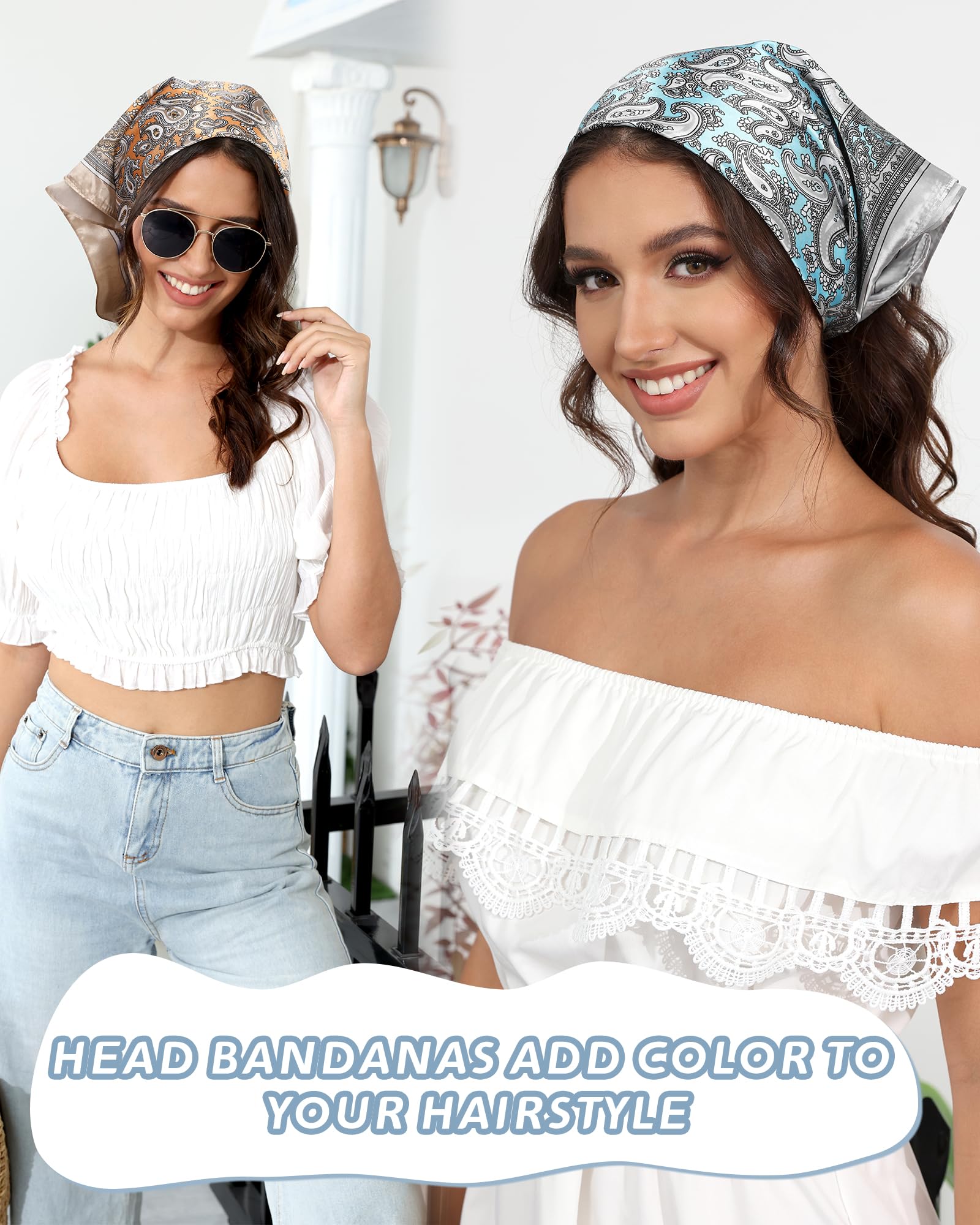 AWAYTR 23” Satin Bandanas for Women Head Scarf Like Silk Scarf for Hair Scarf Satin Neck Scarf Silk Hair Bandana Headscarf